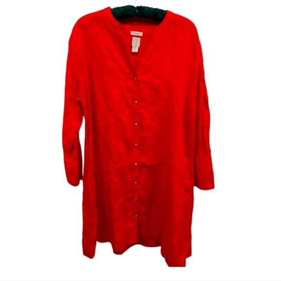 Joie 100% Linen Red- Orange Button-Up Tunic Dress - Picture 1 of 11